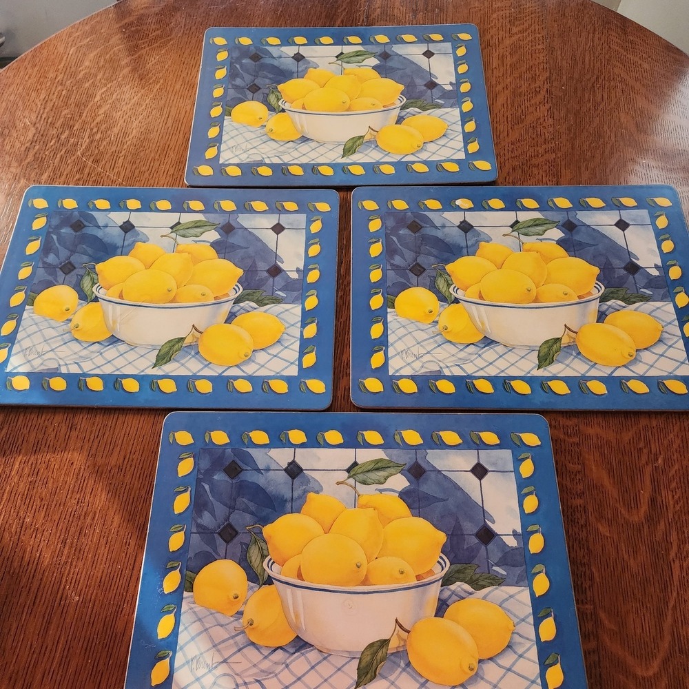 Lemon Pimpernel Placemats Set Of 4 Vintage Blue Classic Colorful